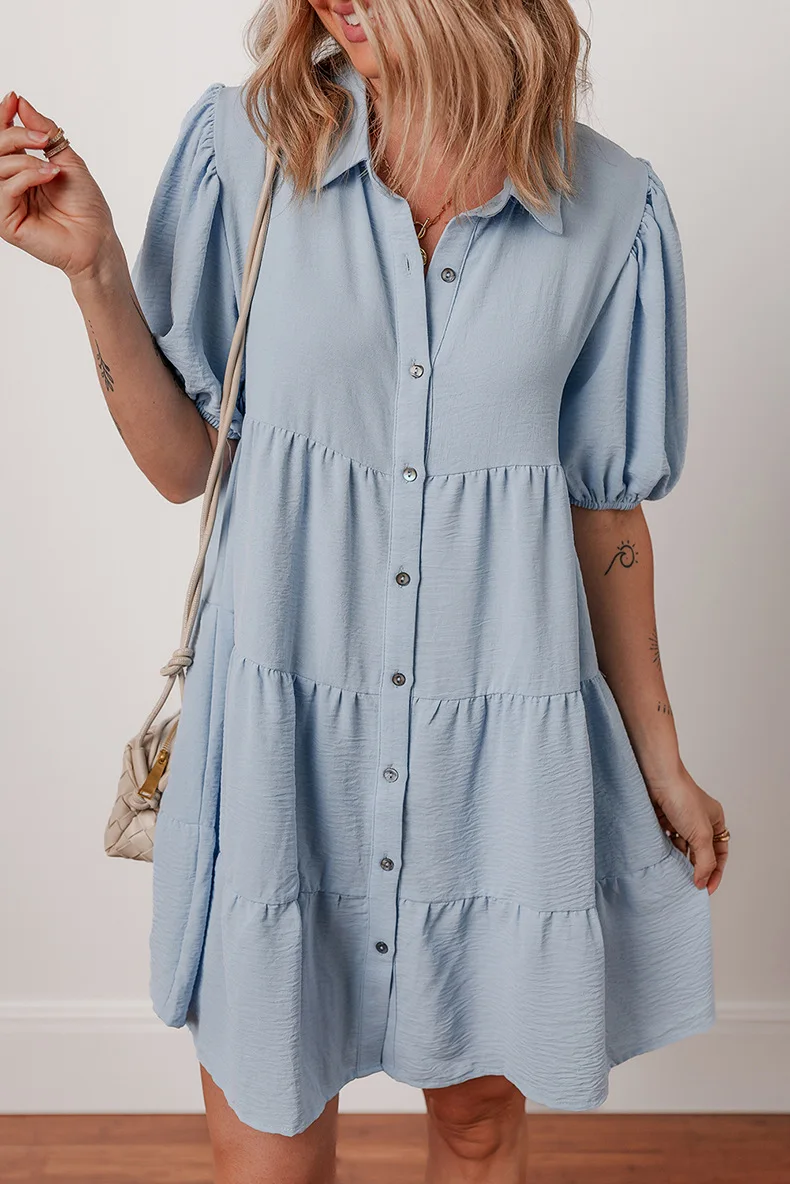 

Jastie 2025 Summer New Solid Color Dress Women Holiday Commute Single-Breasted Multi-Button Shirt Dress Women Vestidos