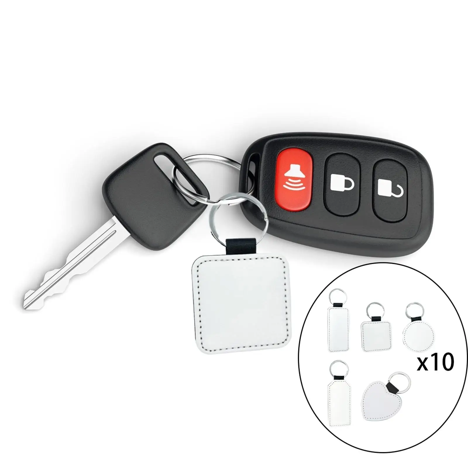 10Pcs Sublimation Blank Keychain Key Chain round and square Keyring