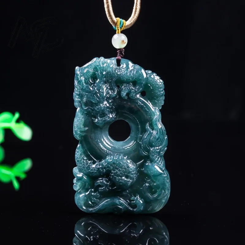 

Natural Myanmar Emerald Real Zodiac Dragon Pendant Necklace Carved Charm Jadeite Jewelry Fashion Amulet Woman Gifts Certificate