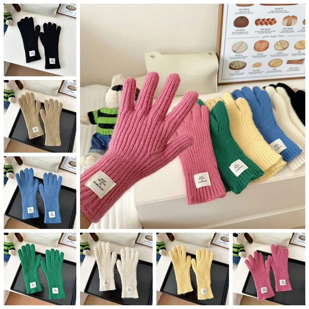 Touch Screen Gloves Knitted Gloves Fashion Candy Colored Solid Color Long Mittens Warm Wool Winter Velvet Gloves Riding