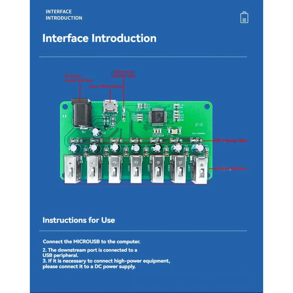 DT37 USB 2.0 Hub Module 1 To 7 Port Powered USB Splitter Board