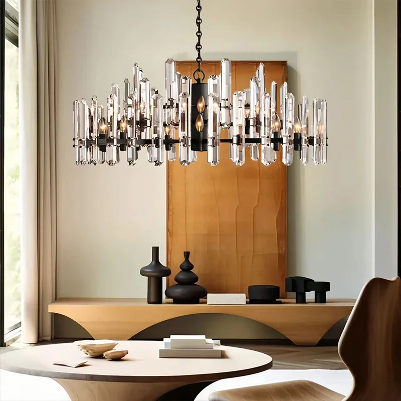 

2026 New Luxury Crystal Round Pendant Light Gold/Black/Silver Luster Ceiling-Mounted Chandelier Dimmable