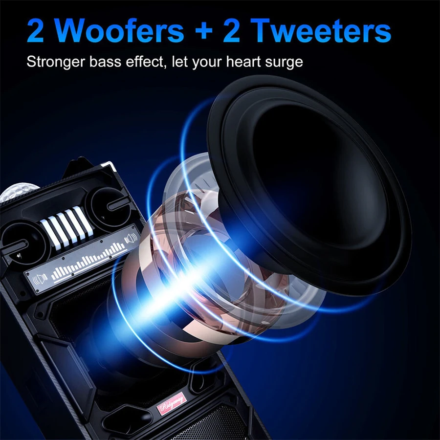 4000W Portable Bluetooth Speaker Dual 10in Sub Woofer Light Sound System with Microphone and Remote