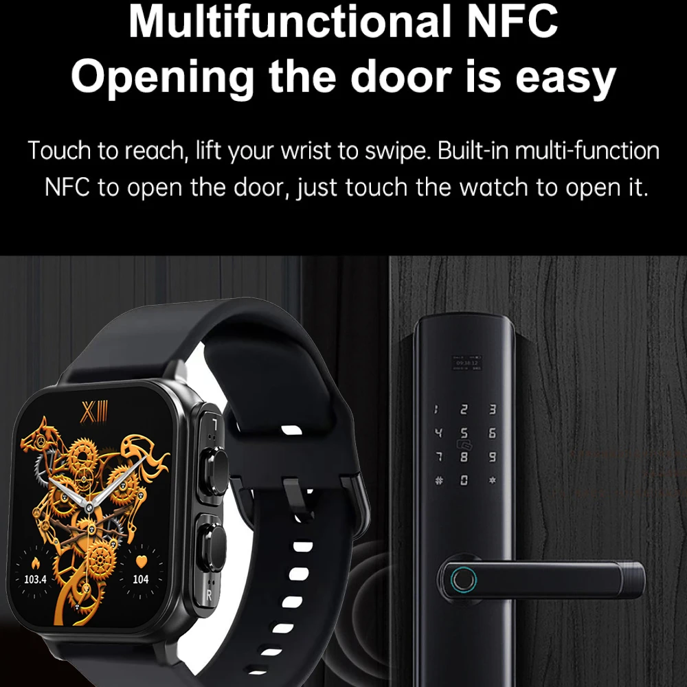 2024 New 2 In 1 Wireless Blue Tooth ENC Noise Cancelling TWS Earphones Smart Watch 1.96" Sports Heart Rate NFC Ultra Smartwatch