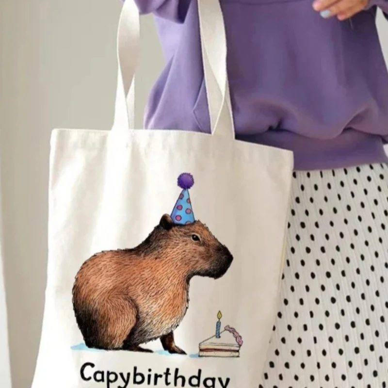 

Capybara Tote Bag for Women Hip Hop Style Canvas Shopper Shoulder Bag Eco Harajuku Casual Female Bag