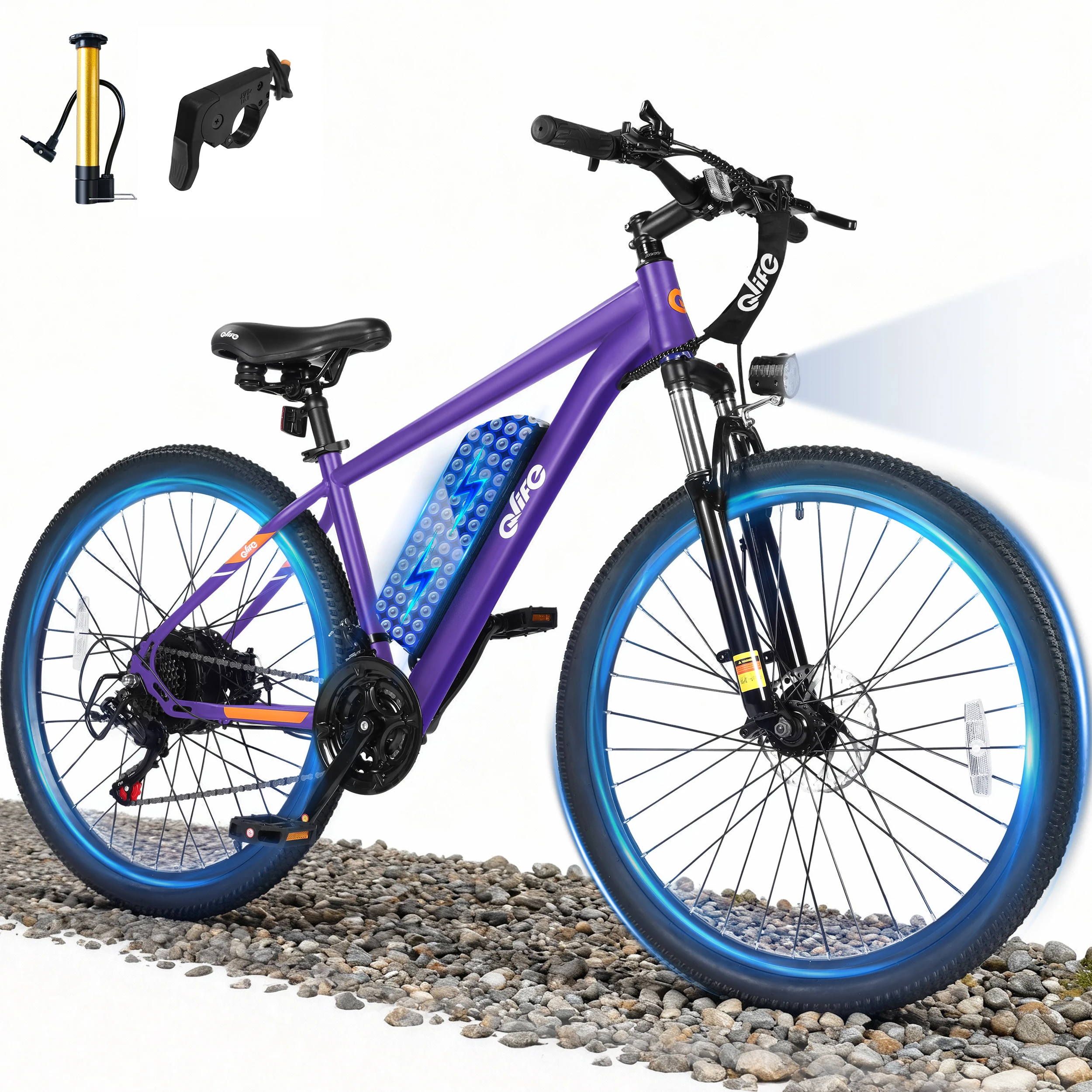 Qlife Race Electric Bike for Adults, Peak 1000W 48V 375Wh Removable Battery,  26" Tire Electric Mountain Bike, 21-Speed Off-road Electric Bicycle, 25MPH 40 Miles image 2