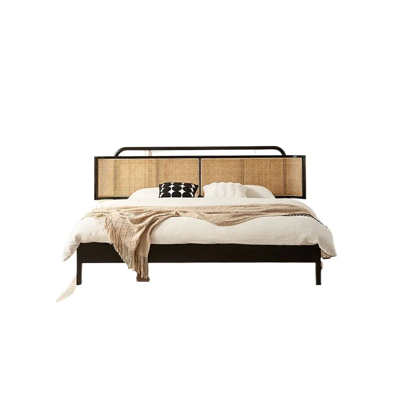 

Rattan solid wood bed Modern simple ash wood 1.5 meters 1.8 double bed Nordic large bedroom double bed B & B