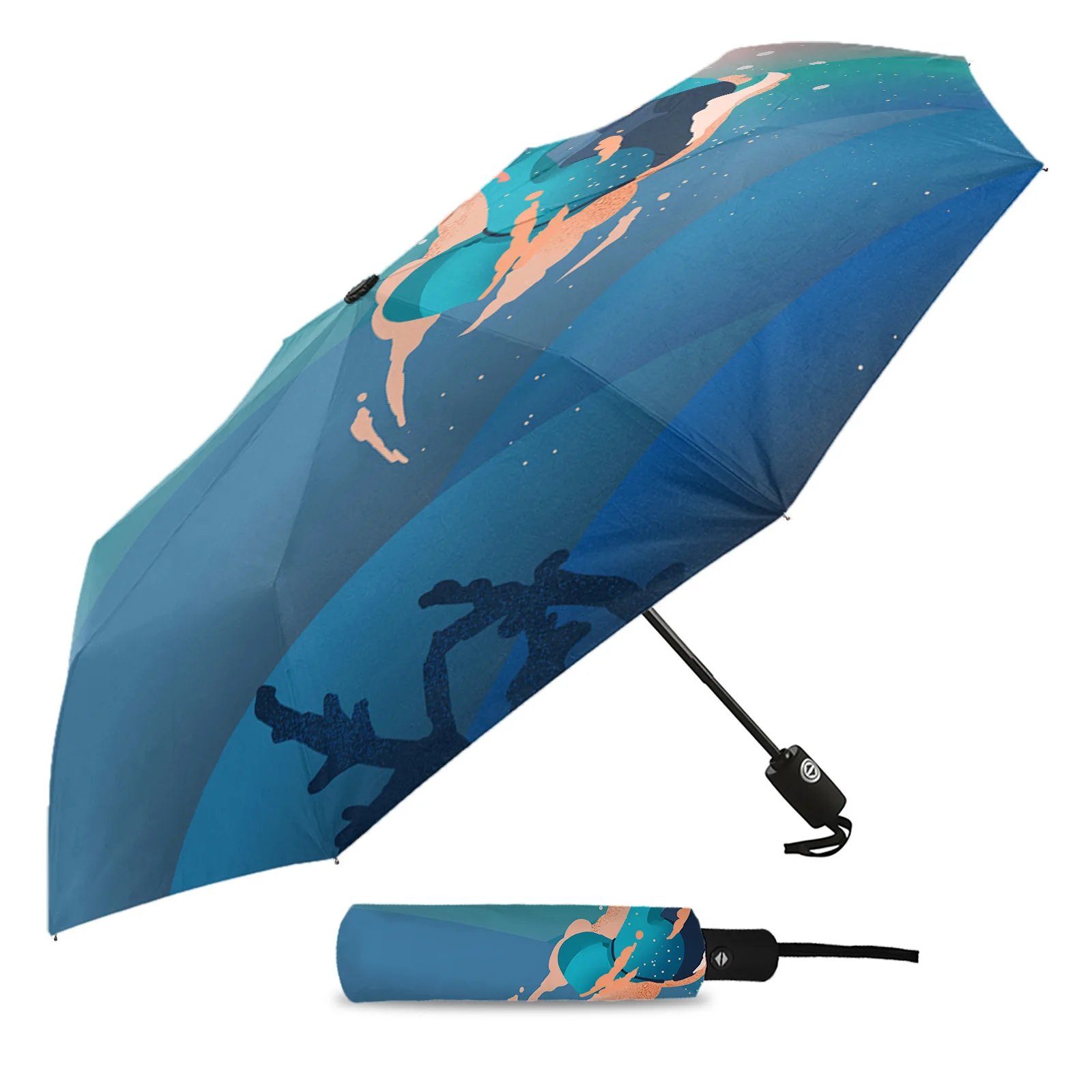 Diving Swimming Submarine Pink Blue Gradient Fully-automatic Umbrella for Outdoor Adults Umbrella Foldable Eight Strand Umbrella