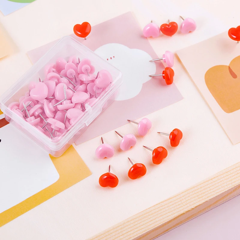New-Love Heart Shape Push Pins Safety Colored Push Pin Cork Board Thumbtack Wall Pins School Stationery Office Binding Supplies view 3