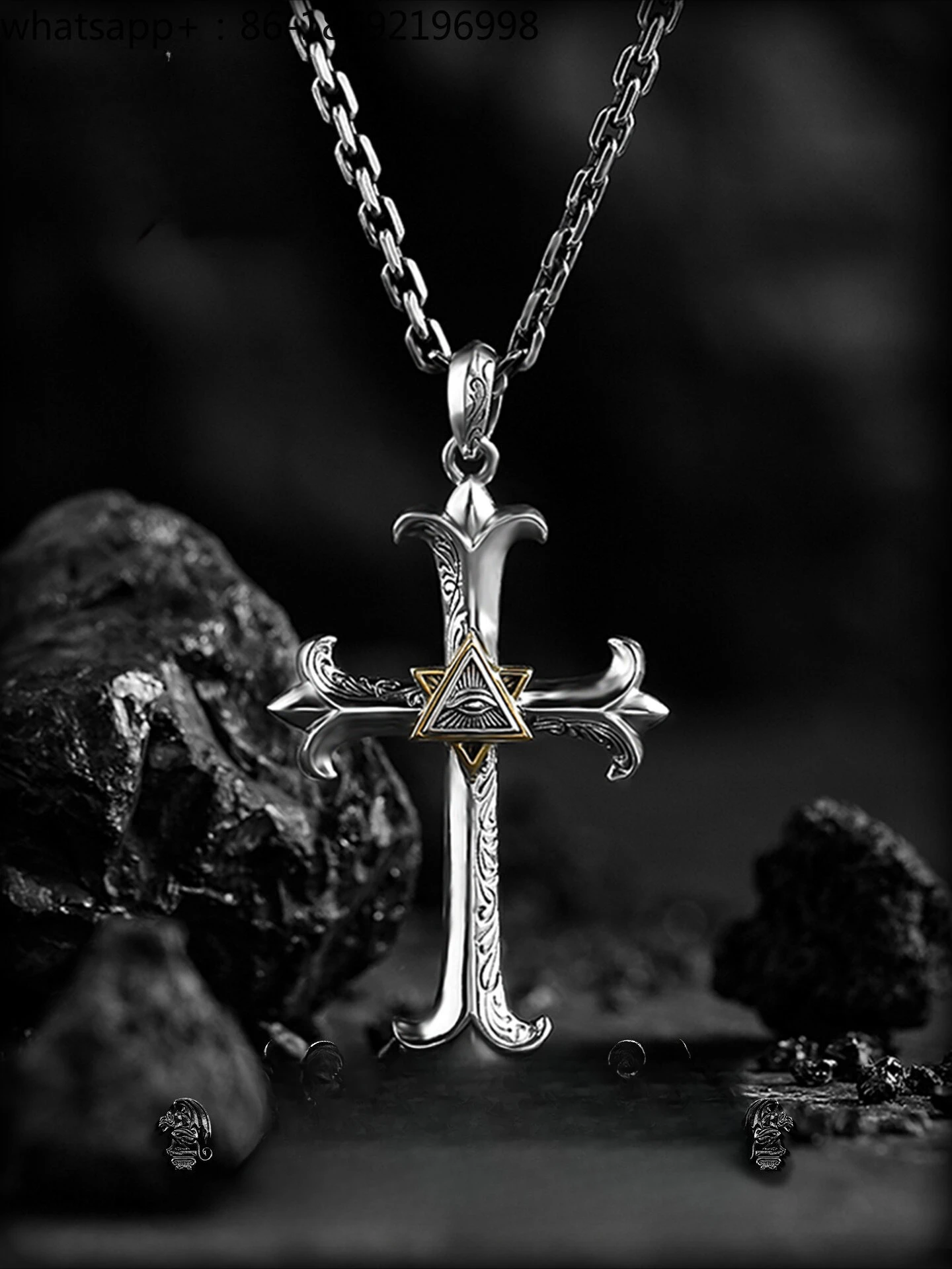[Gaze] Eye of Horus Pendant 925 Silver Cross Necklace Men's Vintage Silver Jewelry