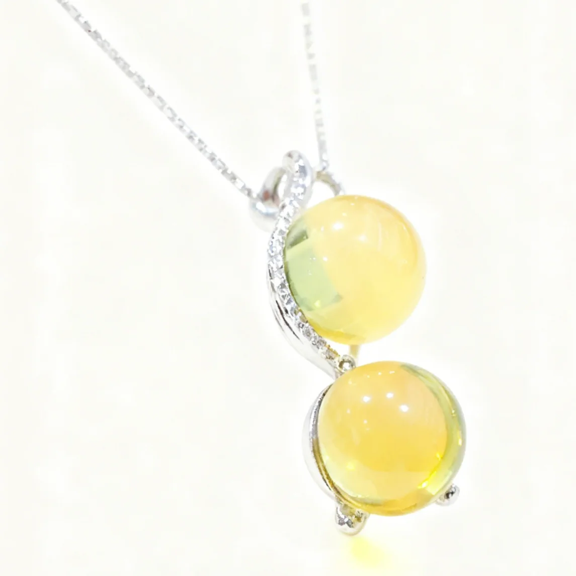 Mexican Blue Amber Pendant Necklace with 8mm 9mm Beads Sterling Silver 2 in 1 Minimalist Collar Jewelry for Women