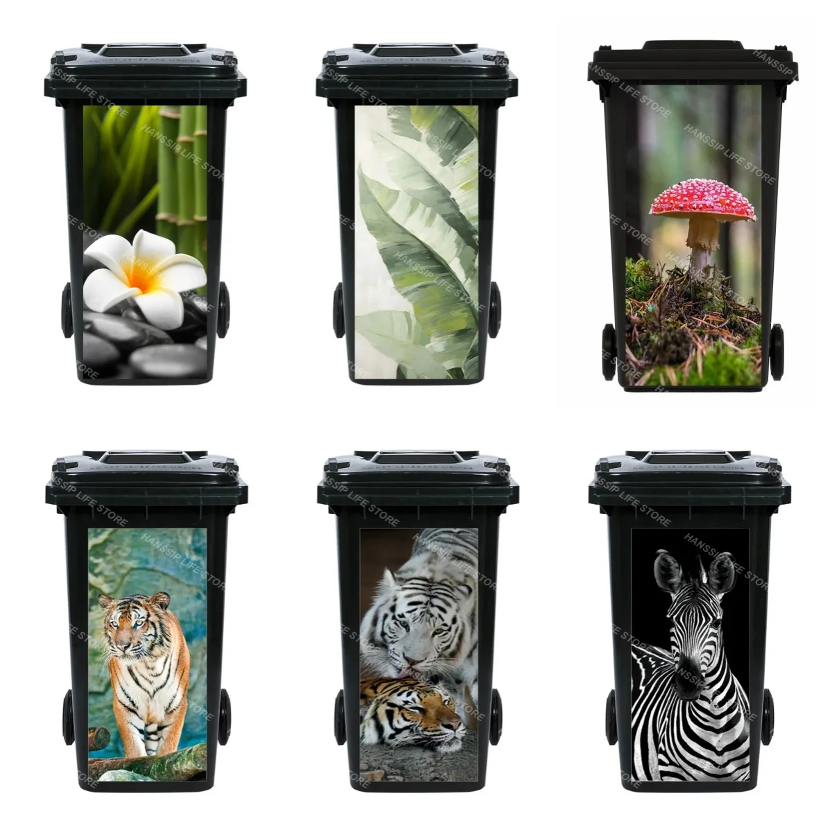 White Tiger Grooming Another Tiger Wheelie Bin Stickers Self Adhesive Anti Scratch Trash Can Wrap for Powerful Striking Design