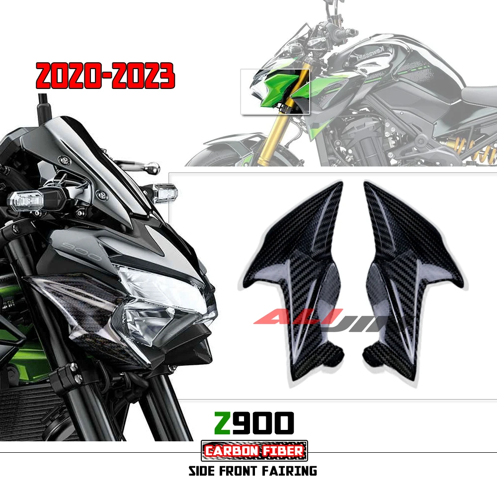 

Real Dry Carbon Fiber For Kawasaki Z900 2020-2023 2021 2022 Z900SE Motorcycle Front Side Headlight Headlamp Fairing Panel Covers