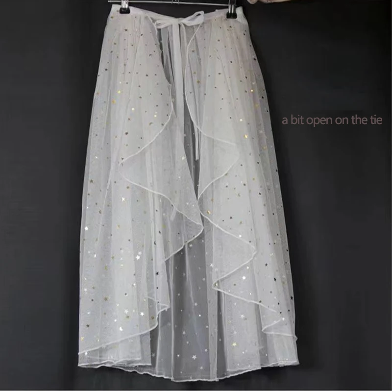 Perspective Mesh Wrap Skirt Shiny Star Sexy Women Preppy Style Sweet Lolita Skirt Japanese Style Kawaii Cute Princess Skirt