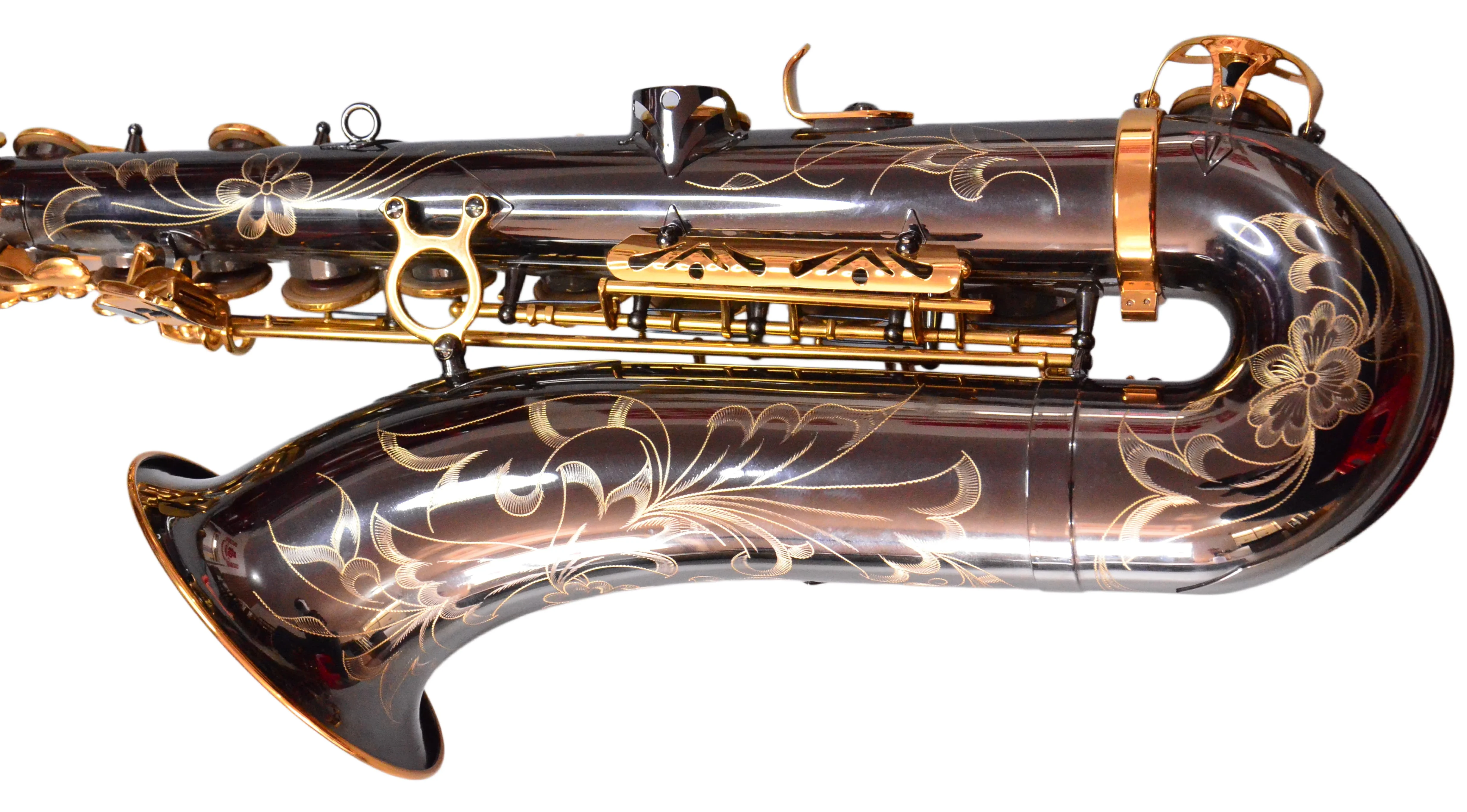 Premium Golden Brass bB Baritone saxophone with Black Pearl Buttons Black Gold Lacquer Finish for Jazz Band
