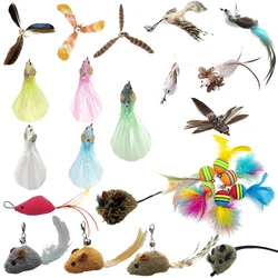 Cat Feather Toy Accessories Simulation Bird Mouse Cat Toy with Bell Interactive Kitten Toys for Cats Refill Replacement Products