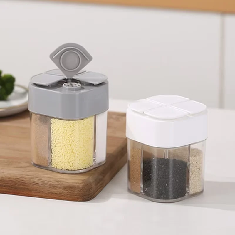 Dispensador de especias 4 en 1 de plástico para acampar con tapa sellada, kit de especias para viajar y cocinar.