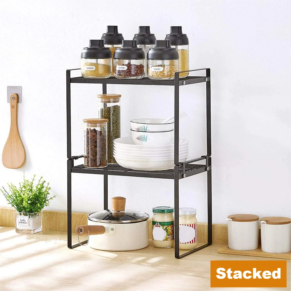 1/2PCS Cabinet Shelf Organizer Storage Rack Stackable Spice Rack Kitchen Space Saving Double-Layer Shelf Under Sink Storage Rack