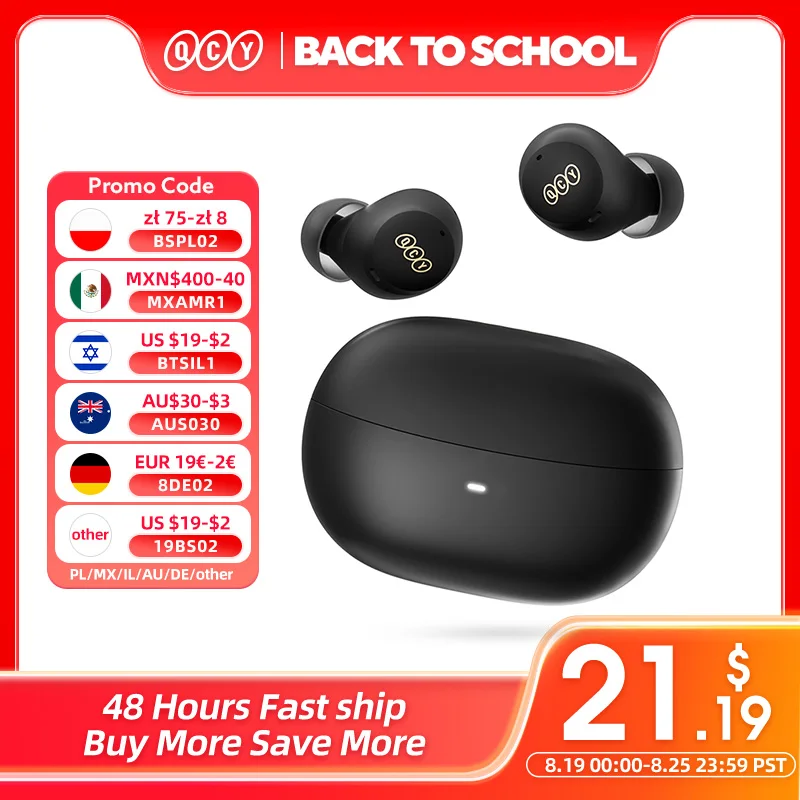 

QCY HT07 ANC Wireless Earphones 40dB Noise Cancelling TWS Earbuds 6 Mic AI HD Call Bluetooth 5.2 HiFi Headphone 32H Playback