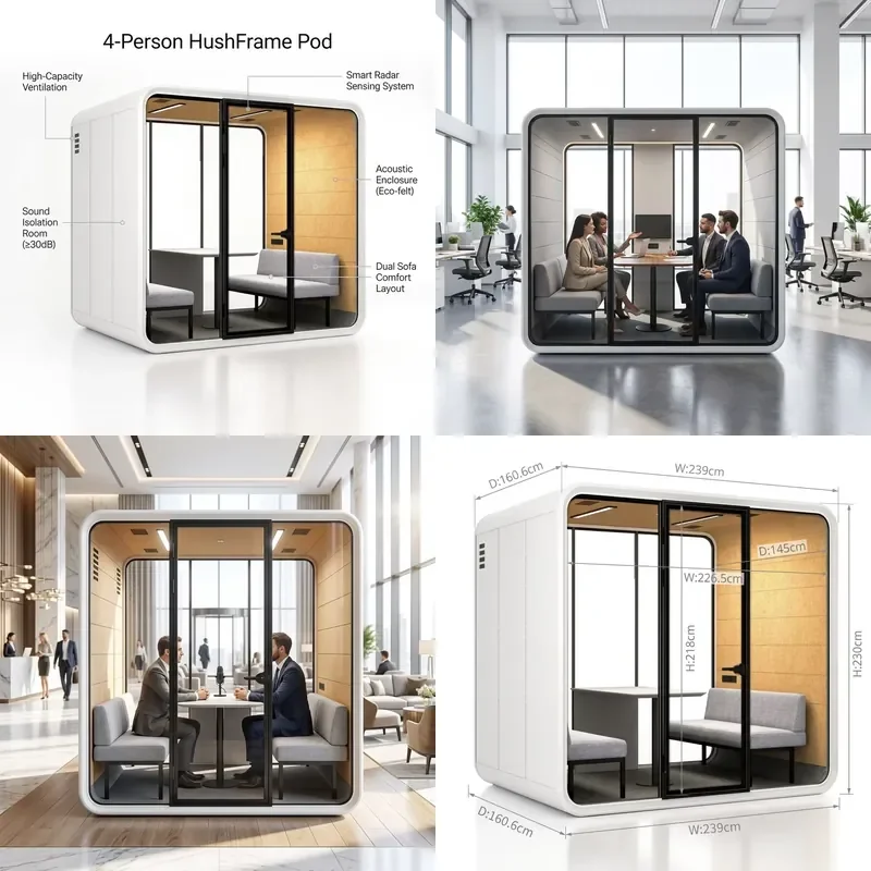 4 Person Soundproof Room Enclosure Collective Lounge Space Modern Meeting Room Prefabricated Privacy Cabin for SGS
