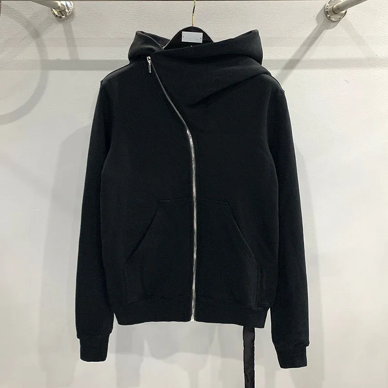 Jaquetas de Moletom Pretas com Zíper para Outono, Jaqueta Esportiva Masculina e Feminina, Estilo Rock Americano, Hip Hop, Streetwear, Casacos de Malha