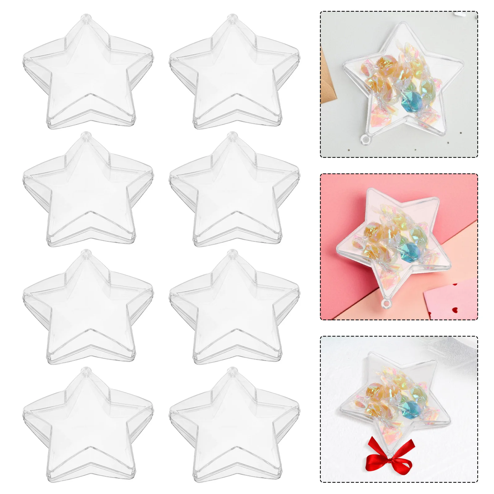 

10pcs Clear Star-Shaped Fillable Ornaments Plastic Craft Balls For Wedding Party Decor Candy Holder Hanging Diy Decoration