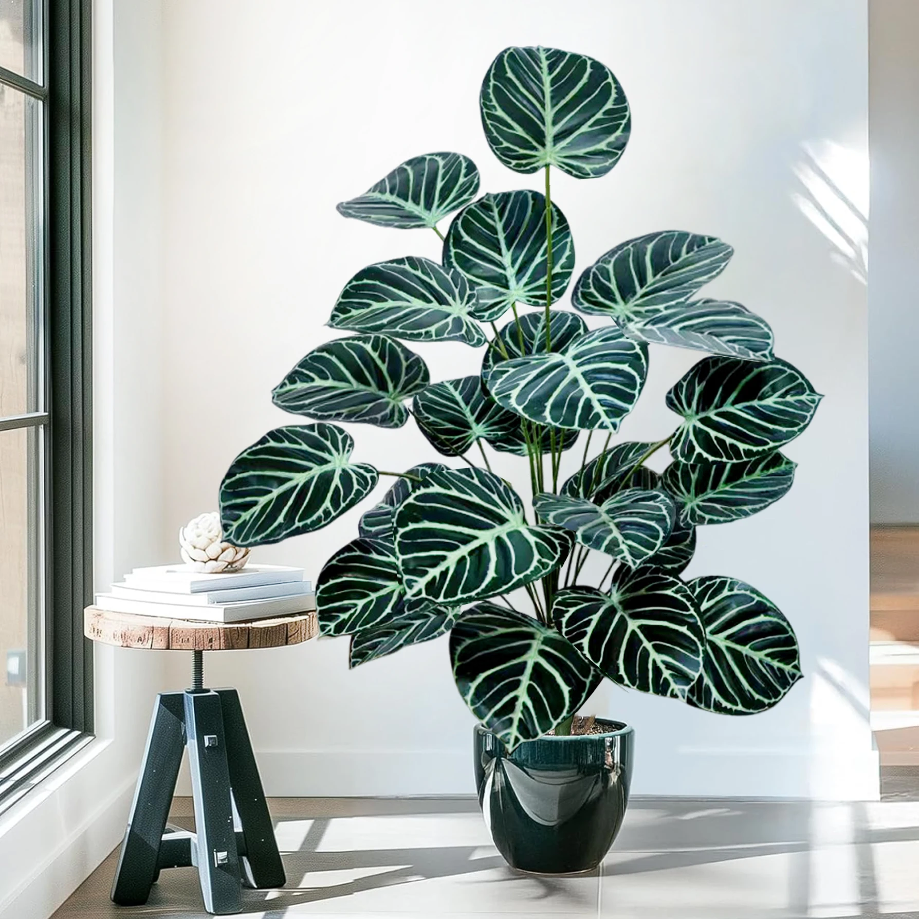 60-100cm Artificial Dark Green Alocasia Leaf Monstera Green Plants for Home Garden Room Office Decoration