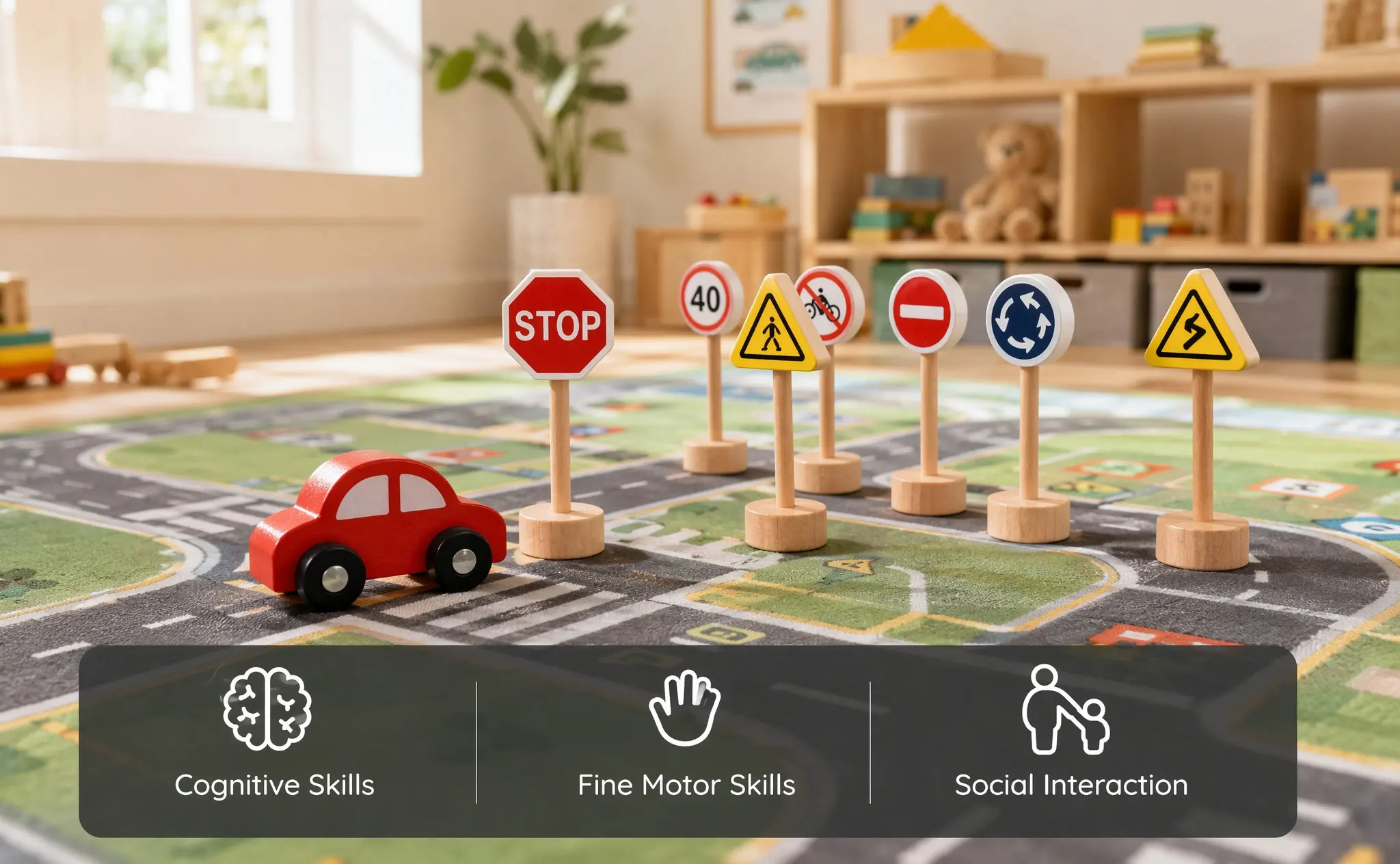 50Pcs Wooden Road Sign Collection Early Education Interactive Playset Cognitive Games Street Simulation