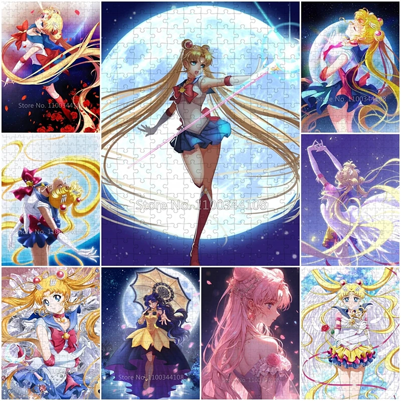 Japanese Popular Anime Sailor Moon Puzzle 300/500/1000 Pieces Jigsaw Puzzles Adult Decompression Game Handmade Toys for Girls