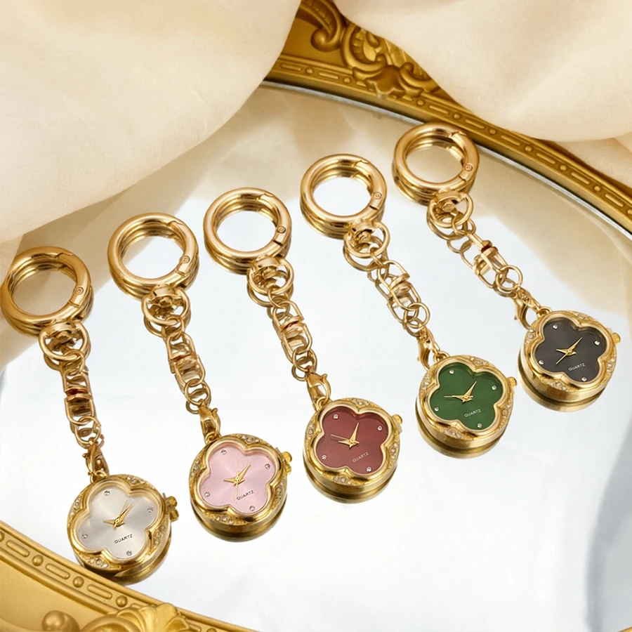 Small Watch for Woman - Four-Leaf Clover Luxury Keychain Watch