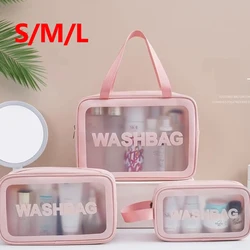 Waterproof Toiletry Bag Portable Cosmetic Bag Large Capacity Transparent Wash Bag Travel PVC Scrub Cosmetics Storage Bag PU Bag