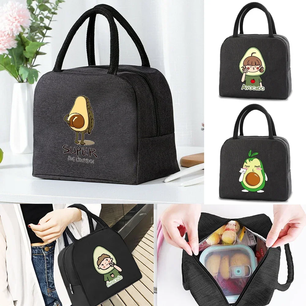 

Lunch Bag Women Insulated Cooler Bags Kid Food Thermal Lunch Box Handbag Avocado Print Canvas Pouch Picnic Portable Storage Pack