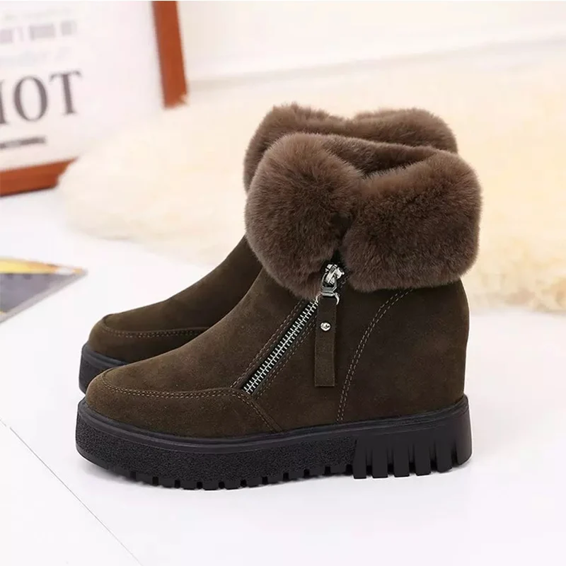 New Women Boots Winter Outdoor Keep Warm Fur Boots Waterproof Women\'s Snow Boots Thick Heel with Round Head High Heels