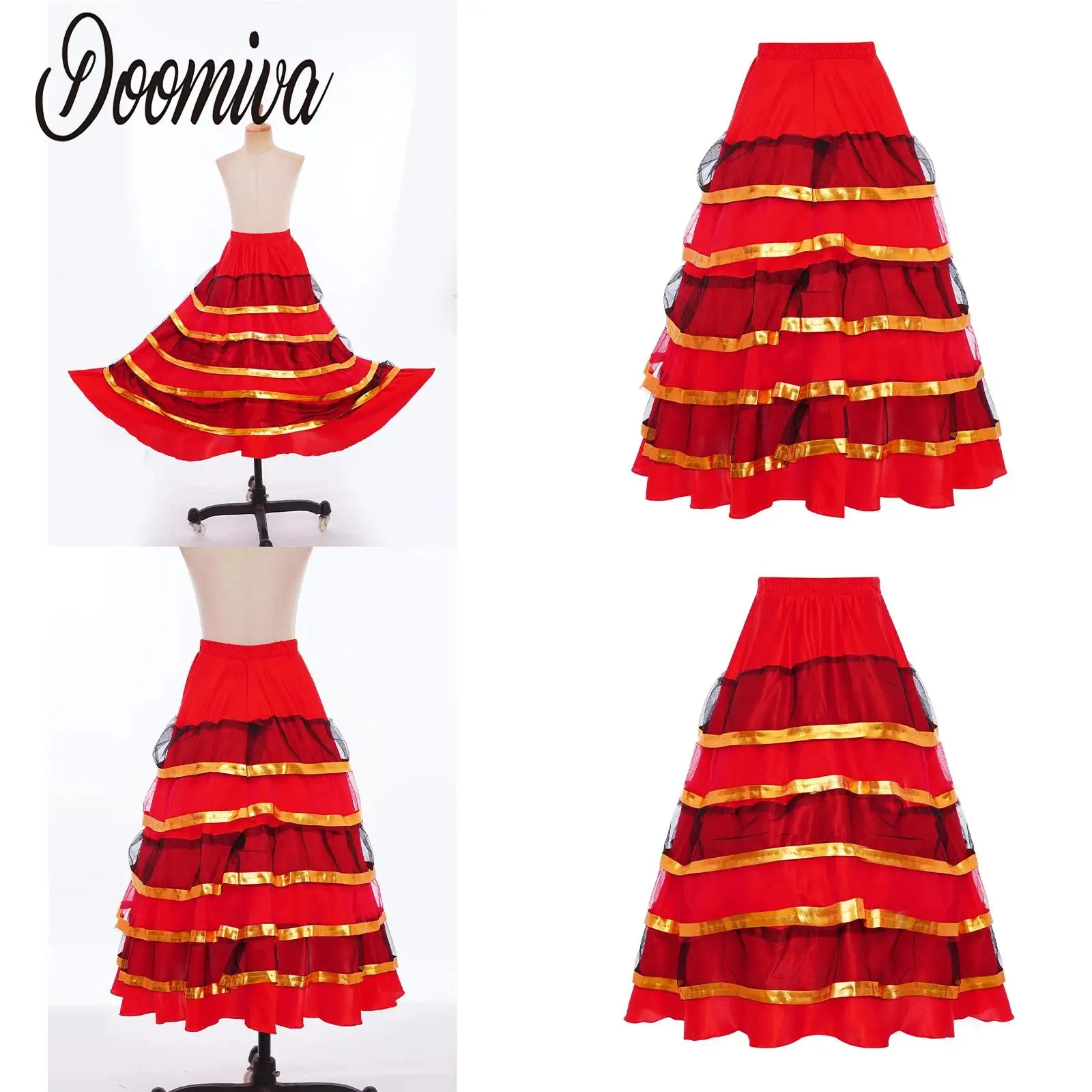 Kinder Mädchen Gypsy Spanisch Flamenco Röcke Gestreift Satin Big Swing Karneval Party Ballsaal Bauchtanz Festival Bühnenkostüm