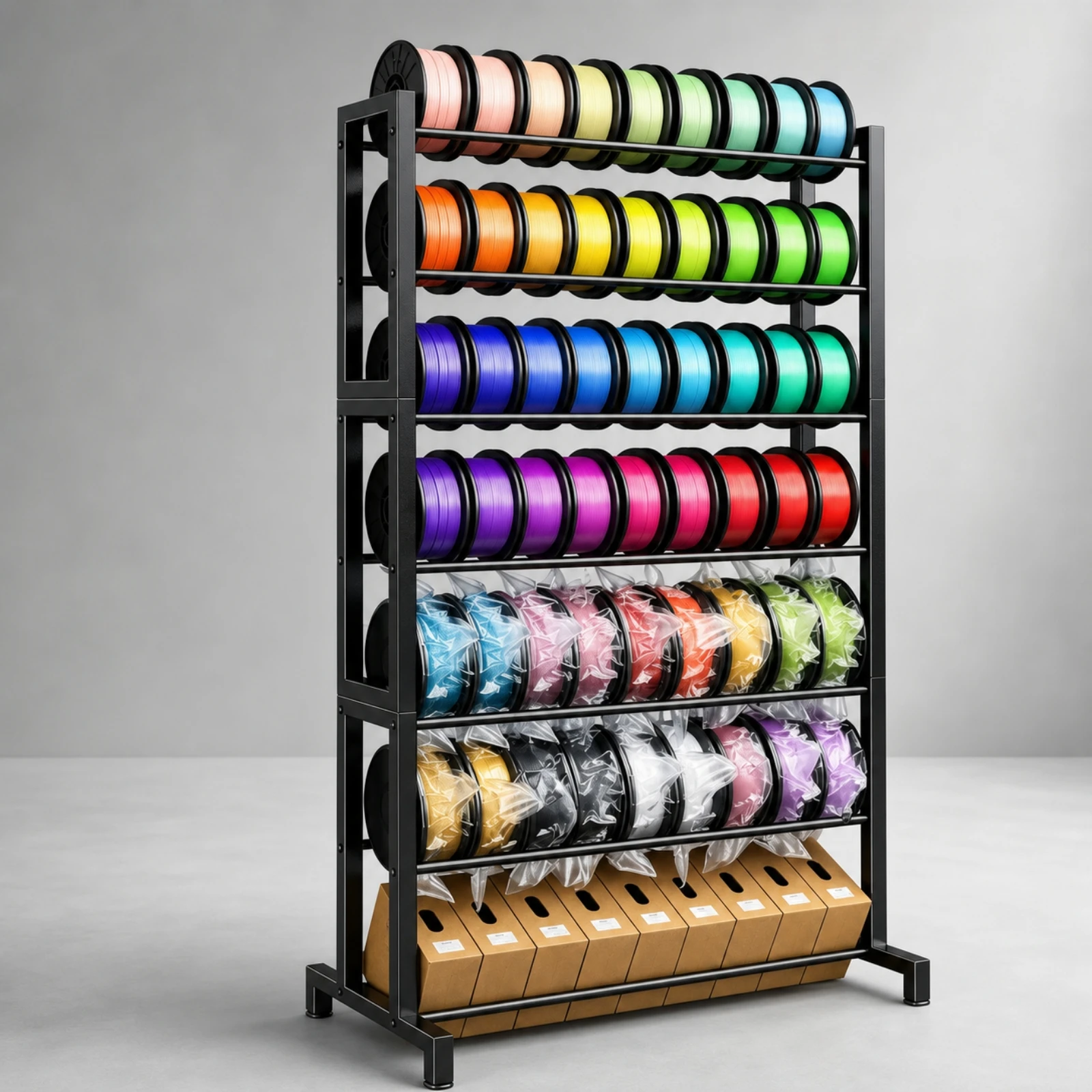 3D Printing Filament Storage Rack Heavy-Duty Black Iron 3D Printing Supply Rack Space-Saving Long Lasting for Workshop Owners