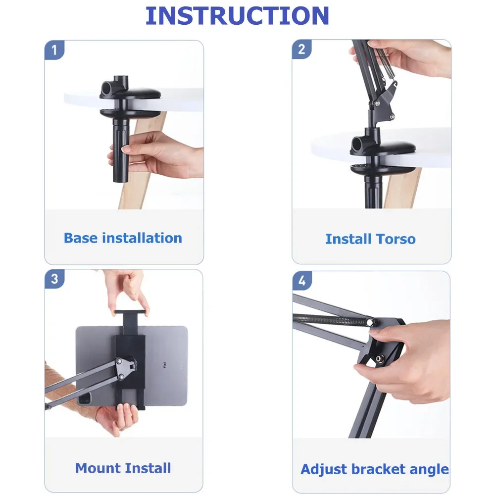 Metal Tablet Phone Holder for Xiaomi Lenovo Samsung S7 Plus iPad Pro 12.9 Tablet Phone Stand 4 To 13 Inch Adjustable Bracket