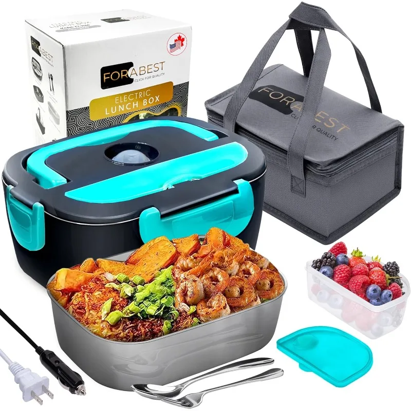 

FORABEST Electric Lunch Box for Adults, Fast 80W Heated Lunch Box for Adult 12/24/110/220V Portable Food Warmer Lunch Box