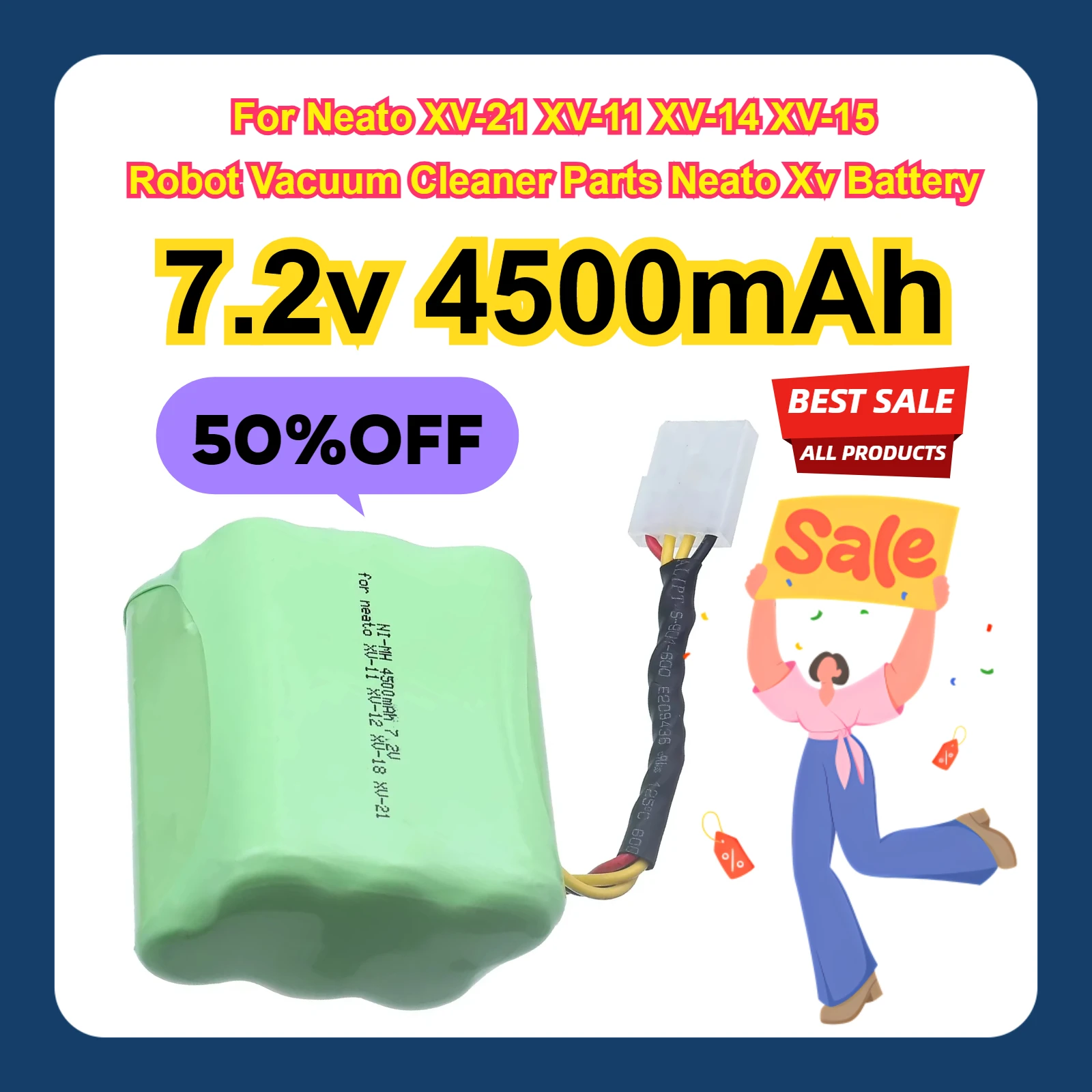 

For Neato XV-21 XV-11 XV-14 XV-15 Robot Vacuum Cleaner Parts Neato Xv Battery 7.2v 4500mAh Battery Pack