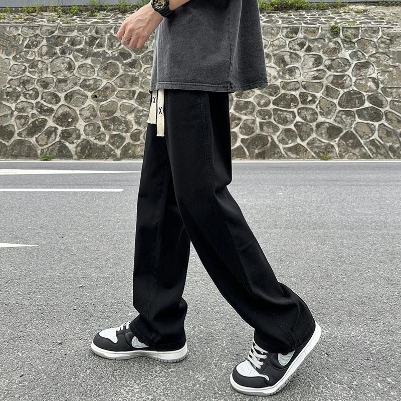 

Casual Loose Straight Leg Men's Jeans American Sle Spring Autumn Trendy Spor Men's Clothing Straight Cut Elastic Waist