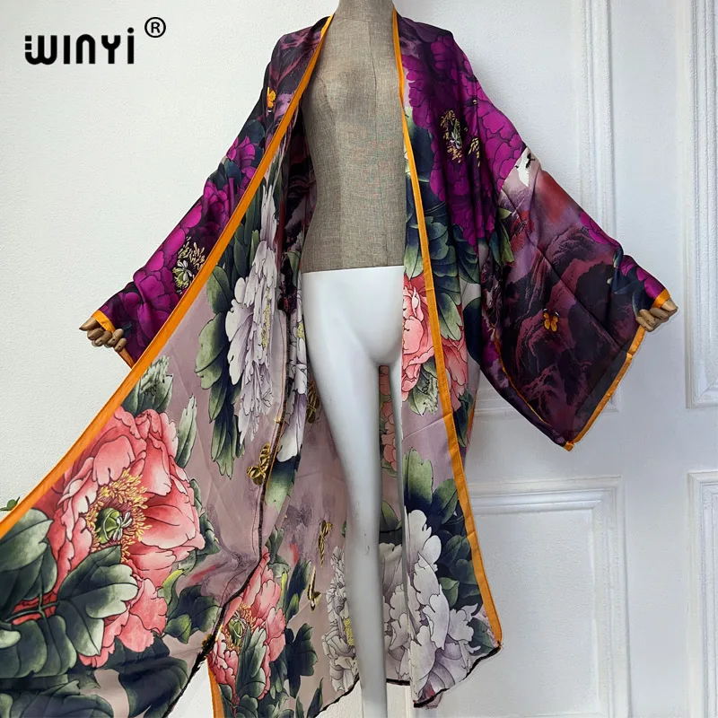 WINYI high quality kimono african print dress beach wear Elegant Cardigan sexy Holiday beach outfits for women vestidos swimwear