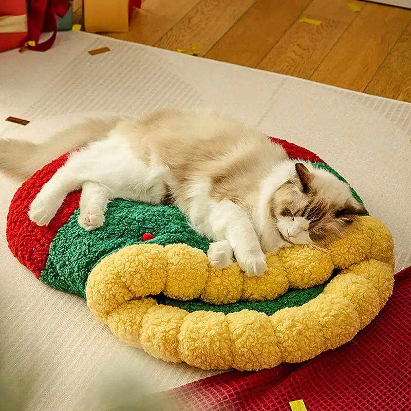 

Winter warm pet nest Semi-enclosed comfortable warm Christmas cartoon pet bed Removable cushion for pets to keep warm