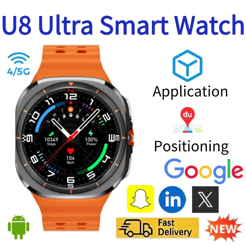 

Ultimate U8 SmartWatch Ultimate 4G 5G SIM Card Video Call GPS Compass WIFI Rotary Camera International Calling 1480mAh Battery