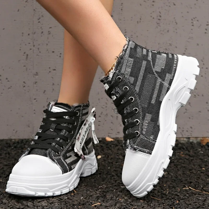 Plus Größe 2025, Schuhe Weibliche High Top frauen Vulkanisieren Schuhe Outdoor Frauen Turnschuhe Plattform Täglichen Denim Damen Casual Schuhe
