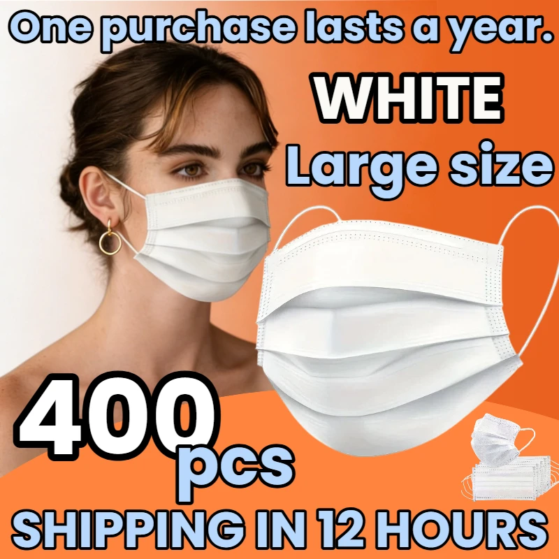 

Быстрая доставка! 400 шт. толстых белых одноразовых масок - 3-слойные, дышащие и удобные, с регулируемыми ушными петлями и надежной фиксацией на носу - доступные по цене для домашнего использования, можно приобрести оптом, идеально подходят для активного 