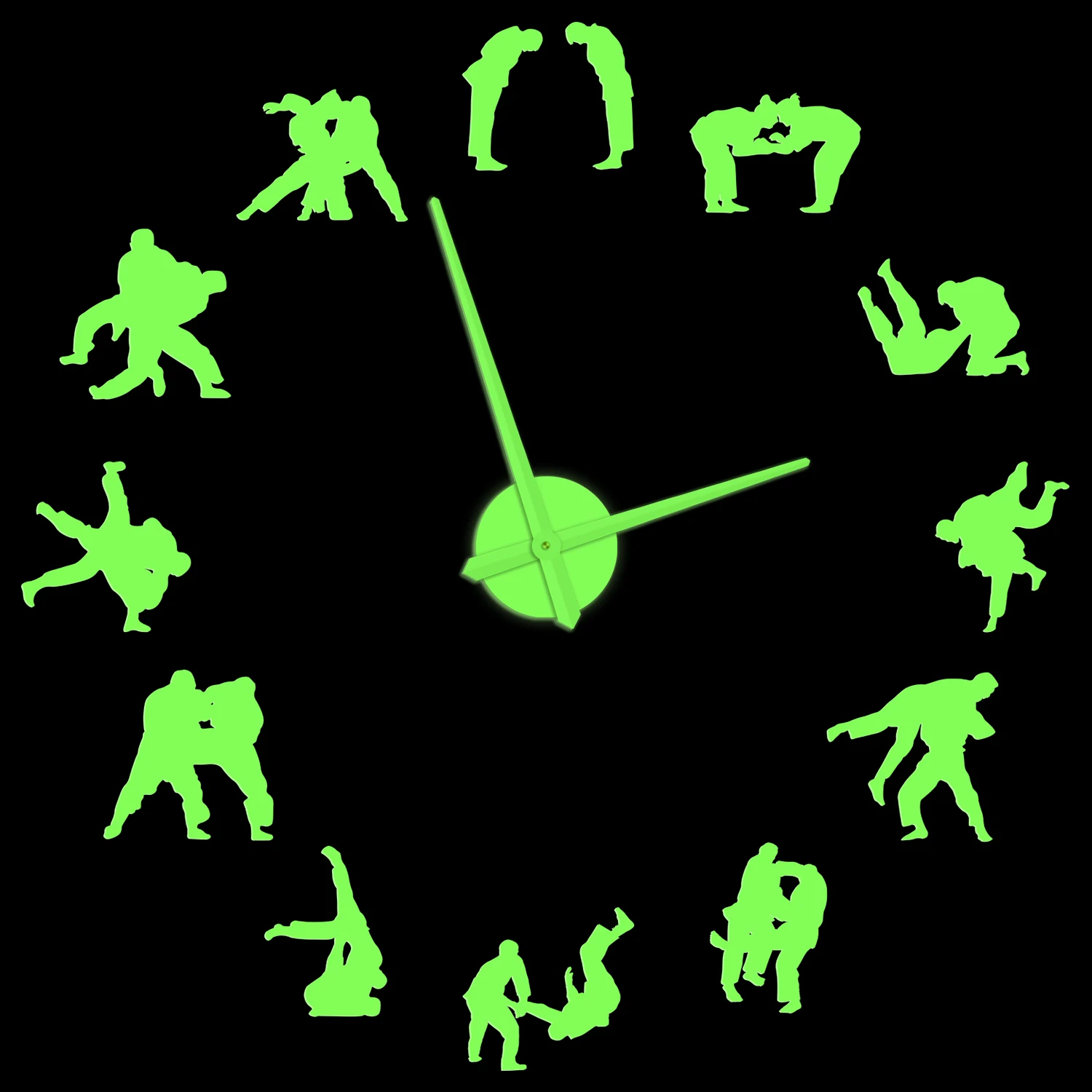 

Japanese Martial Art Judo Players DIY Wall Clock Glow in Dark Judo Wrestler Home Decor Large lluminated Wall Watch For Teen Room