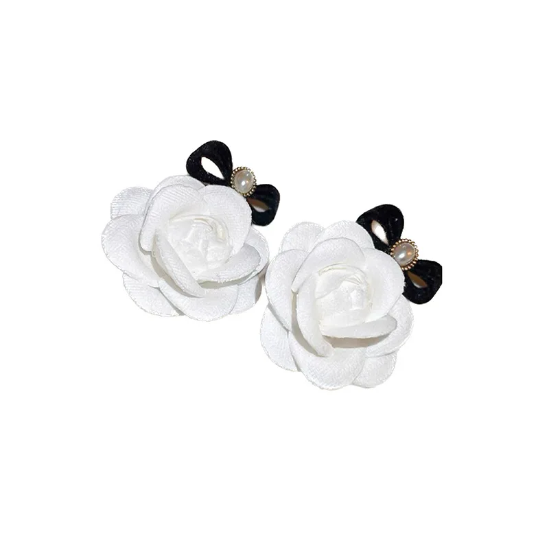 Vintage Camellia Earrings Velvet Bow Earrings for Women Luxury Jewelry Earrings Woman Stud Earrings