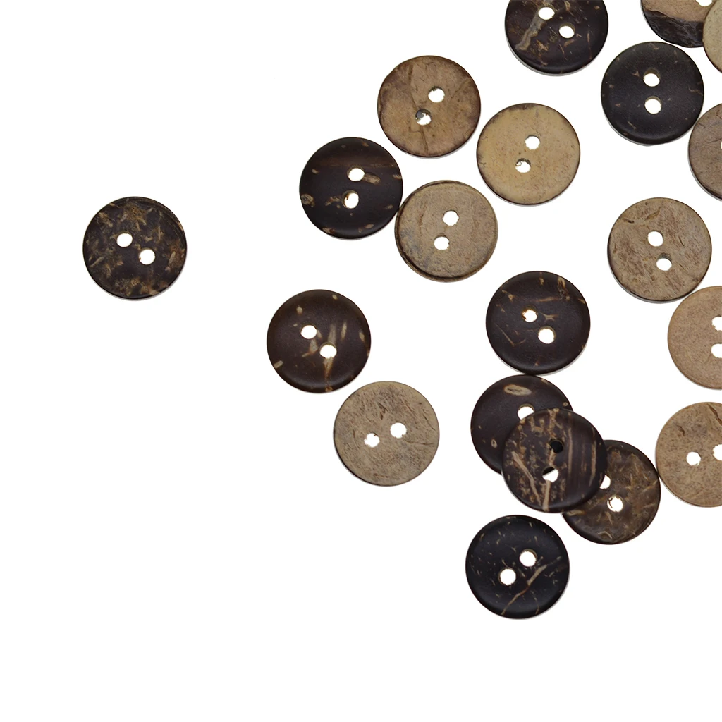 100 pcs 12.5mm 0.5 inch  Brown coffe Flat Coconut shell 2 Holes  Scrapbooking Knitting DIY  making