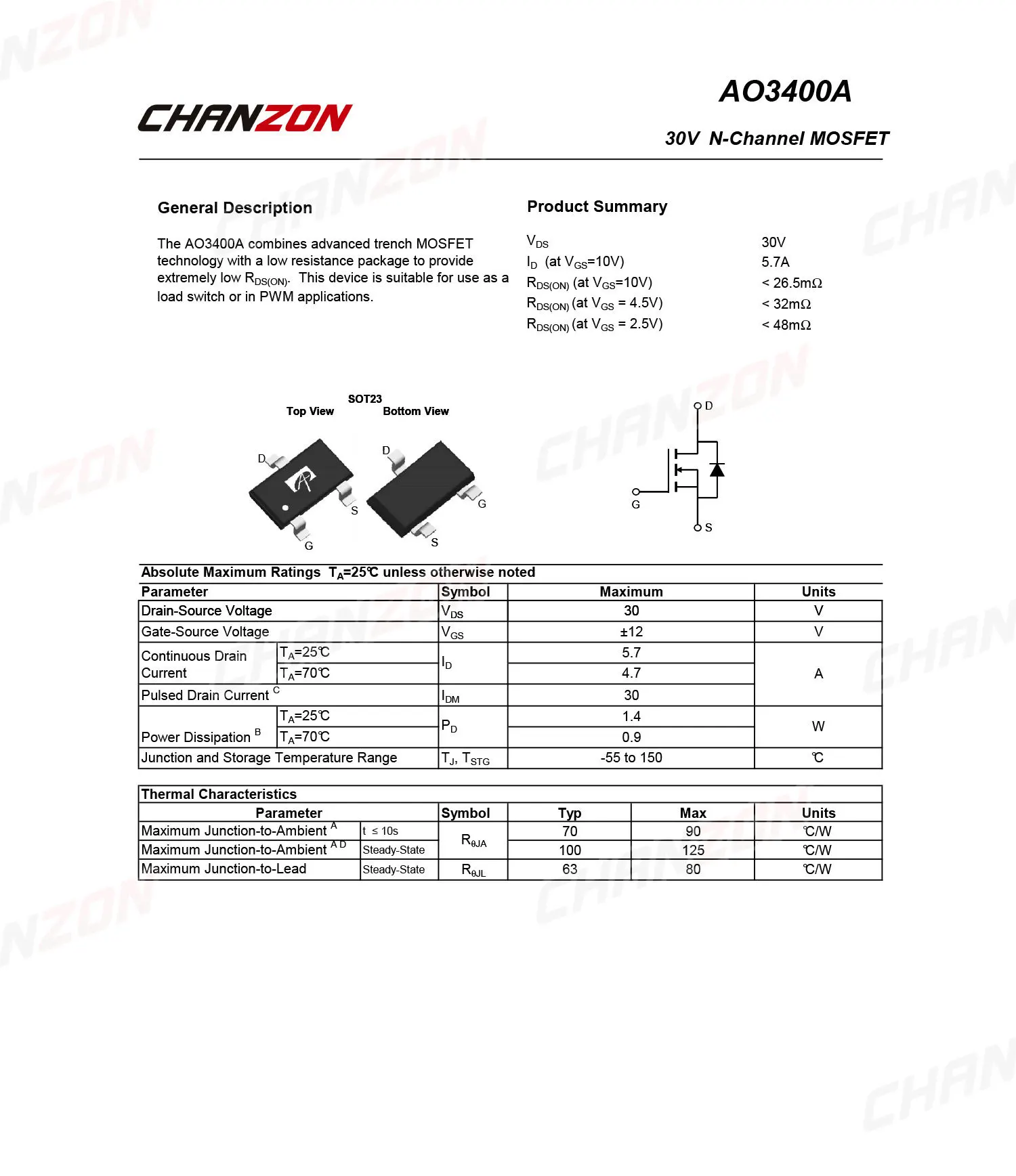 Transistor Shuistor bipolaire à canal N, AO3400, SOT-23, SMD, Mosfet, BJT, SIC, Mos Fets, tube triode, circuits intégrés SMT, 100 pièces