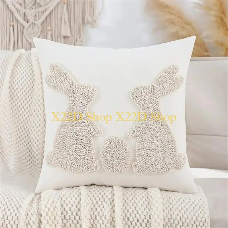 X22D Easters Pillow Cover Easters Decoration Ears Rabbit Soft Plushes Faux Furs Jacquard Throw Pillows for Bedroom Sofa