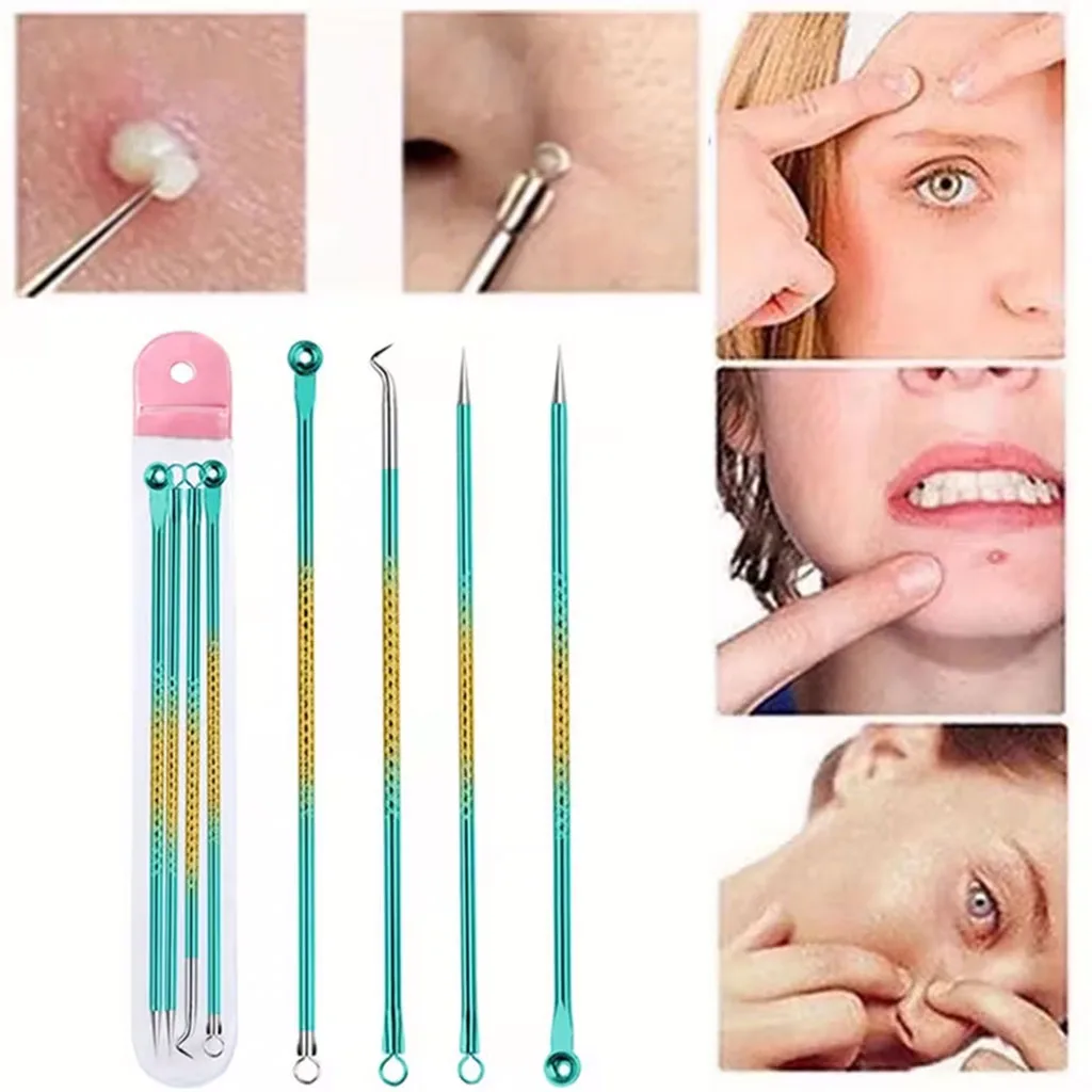 مجموعة إبر البثور المصنوعة من الفولاذ المقاوم للصدأ (4 قطع) لإزالة الرؤوس السوداء والرؤوس البيضاء، استخلاص السيست مناسب للدهنية والخفيفة #1